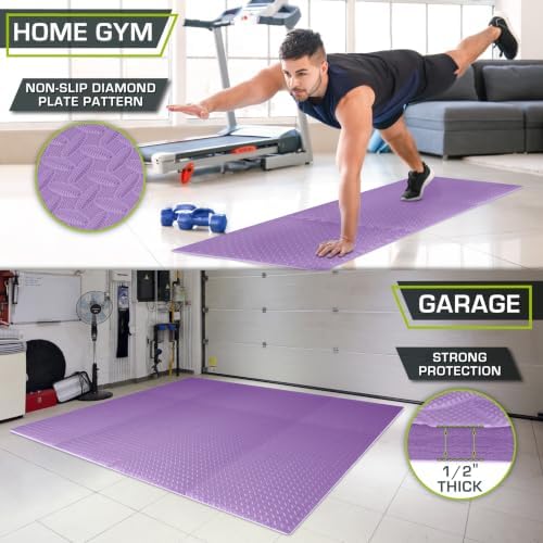ProsourceFit Exercise Puzzle Mat 1/2-inch, EVA Interlocking Foam Floor Tiles for Home Gym, Workout Equipment, Kids Play Areas, Purple, 48 SQ FT - 12 Tiles - Image 3