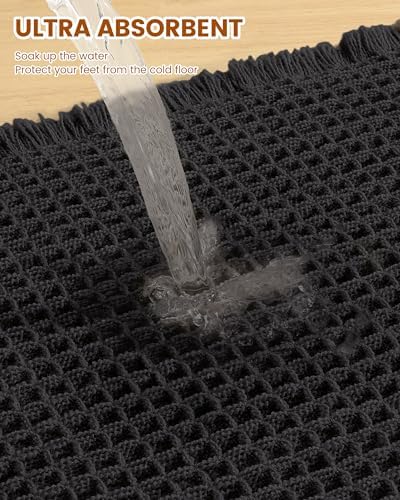 Smiry Waffle Bathroom Rugs Sets 2 Piece (30x20+30x20, Black) - Image 4
