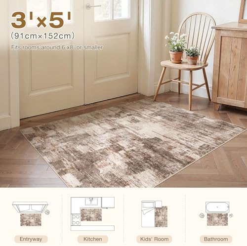 kakania Abstract 3x5 Area Rugs for Living Room: Washable Rugs Brown - Image 2