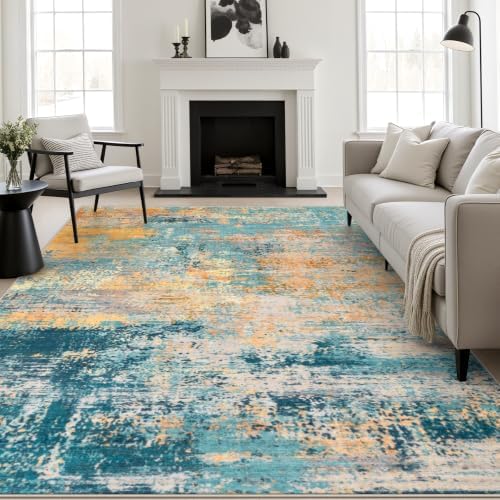10x12 Area Rug Living Room: Modern Washable Soft Carpet Rosy Haze by FXRHLP