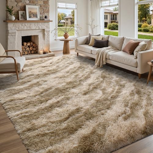 5x7 Feet Area Rugs for Living Room, Zebra Khaki Plush Fluffy Shaggy Bedroom Rugs Non-Slip, Ultra Soft Carpet for Nursery Kids PlayRoom Dorm Office Indoor by Lo%CC%80utiRootHome