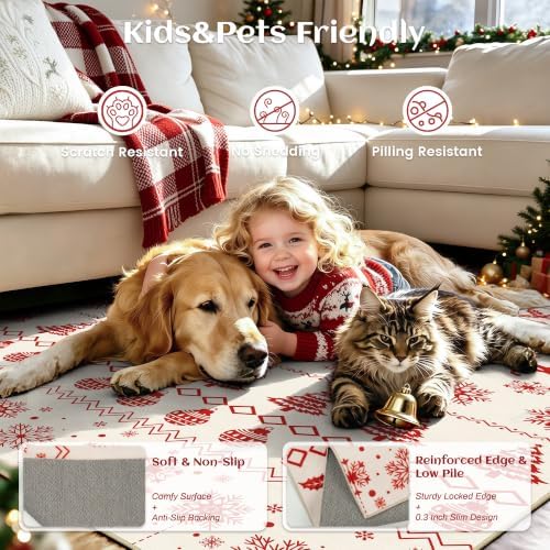 Christmas 5x7 Area Rugs for Living Room, Washable Rug Soft Non-Slip Low Pile Christmas Tree Elk Snowflake Carpet for Kitchen Bedroom Kids Nursery Holiday Throw Home Decor(Red/Cream Elk) - Image 6