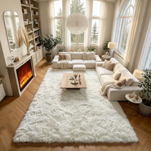 ONASAR Cream White Area Rugs 9x12 Living Room, Ivory Large Fluffy Shag Bedroom Rug, Soft Plush Thick Shaggy Big Floor Carpet for Kids Boy Girls Teen Dorm Nursery Indoor Home Decor Aesthetic by ONASAR
