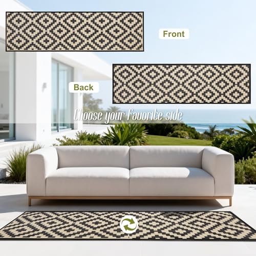 SAND MINE Reversible Mats, Plastic Straw Rug, Modern Area Rug, Large Floor Mat and Rug for Outdoors, RV, Patio, Backyard, Deck, Picnic, Beach, Trailer, Camping (2.5' x 8', Black & Beige Lattice) - Image 3