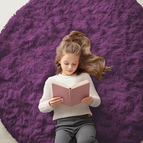 OLANLY Dark Purple Round Rugs for Bedroom - Machine Washable, 5 ft Circle Area Rugs for Living Room, Soft and Fluffy Shaggy Carpet for Teen Girl and Boys, Nursery Rooms, Dorms, Home Decor Aesthetic by OLANLY