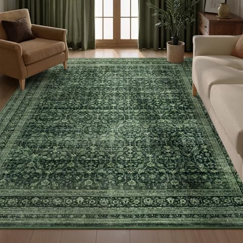 Moss Green 6x9 Area Rugs for Living Room, Vintage Washable Boho Rug - Image 2
