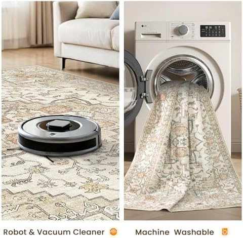 2x3 Entryway Rug Washable Area Rug, Small Vintage Door Mat Gold - Image 6