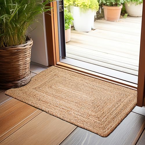Hausattire Jute Braided Woven Kitchen Rug 2x3 Feet - Natural by Hausattire