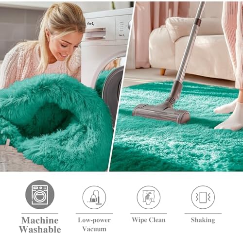 OLANLY Teal Green Round Rugs for Bedroom - Machine Washable, 3 ft Circle Area Rugs for Living Room, Soft and Fluffy Shaggy Carpet for Teen Girl and Boys, Nursery Rooms, Dorms, Home Decor Aesthetic - Image 2