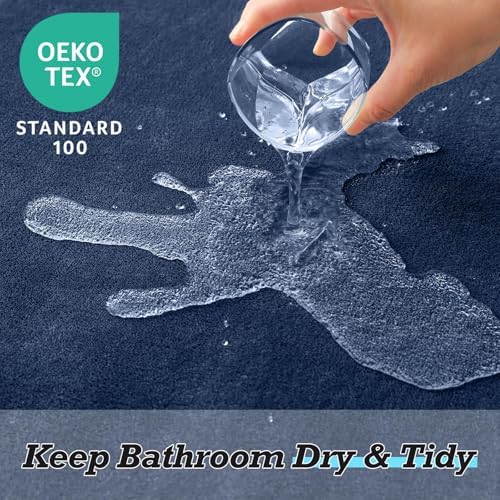 HUXMEYSON Bathroom Rugs Sets 3 Piece, Non-Slip & Quick Dry Bath Mat Set, Ultra Soft Velvet Bath Rugs for Bathroom, Toilet and Shower Floor, Navy - Image 5