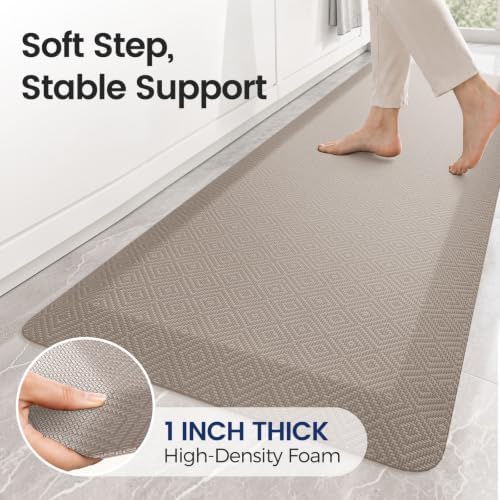 1" Extra Thick Anti Fatigue Kitchen Mats for Floor Standing Desk Mat, Khaki - Image 2