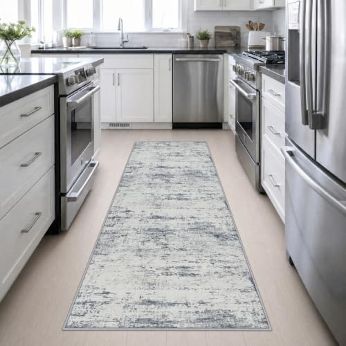 3x10 Washable Runner Rug：Modern Abstract Soft Carpet Blue Grey - Image 4