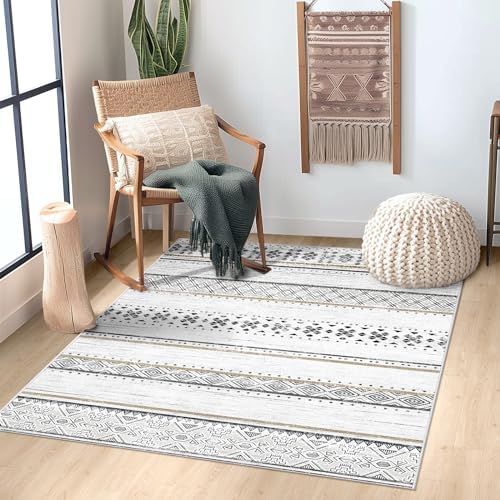 3x5 Washable Area Rugs for Living Room Boho Bathroom Rug Black/Brown - Image 2