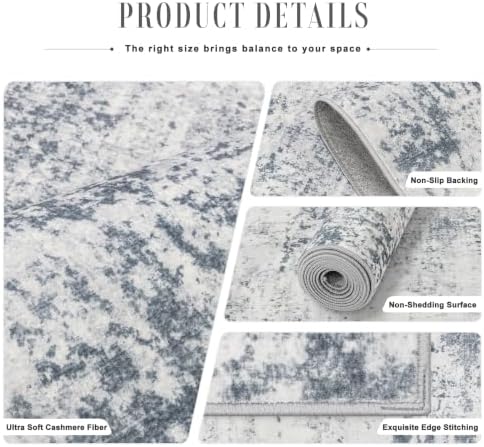 Area Rug Living Room: 6x6 Modern Washable Soft Carpet Blue Grey - Image 7