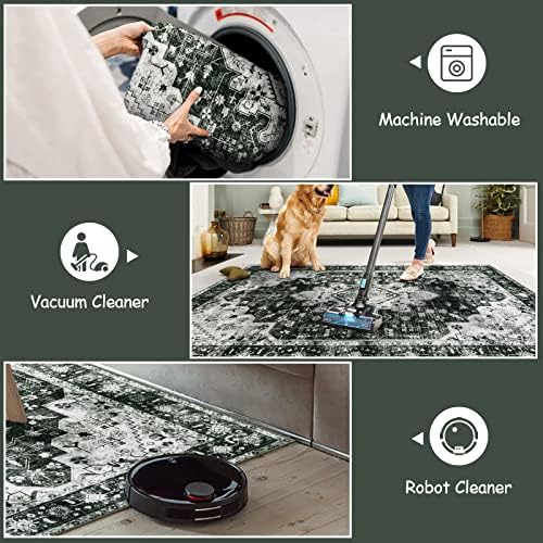 Moynesa Washable Black and White Runner Rug - 2x6 Bathroom Runner with Rubber Backing, Hallway Boho Non-Slip Non-Shedding Low Pile Accent Carpet for Laundry Room Entryway - Image 4
