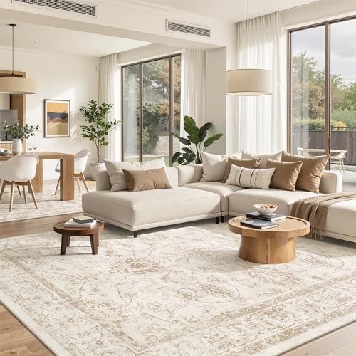 Madane 8x10 Area Rugs for Living Room, Washable Natural Soft Rug Wood/Ivory by Madane