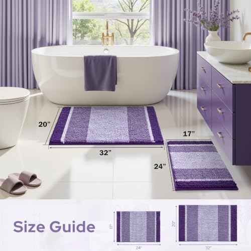 HOMEIDEAS Purple Bathroom Rugs Sets 2 Piece Chenille, 20"x32"+17"x24" - Image 2