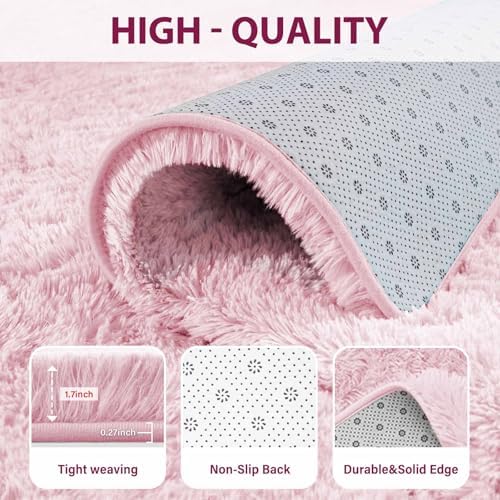FinRèc Home 9x12 Non-Slip Fluffy Area Rugs for Living Room (Pink) - Image 6