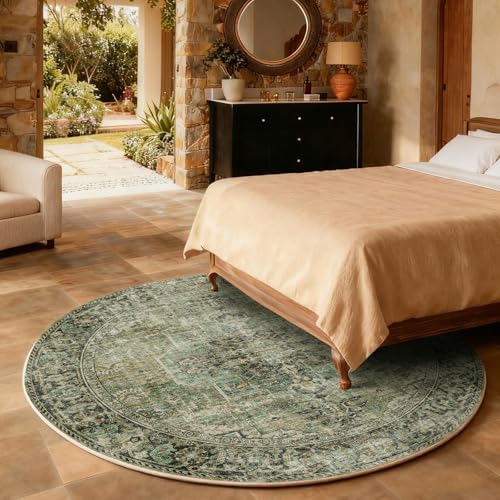 4x4 Round Bedroom Rug Washable: Living Room Rugs Stain Resistant Non Slip Low Pile Soft Small Area Rugs for Bedroom Kitchen Entryway Living Room Bedside Office Dorm Kids Room Entrance - Image 5