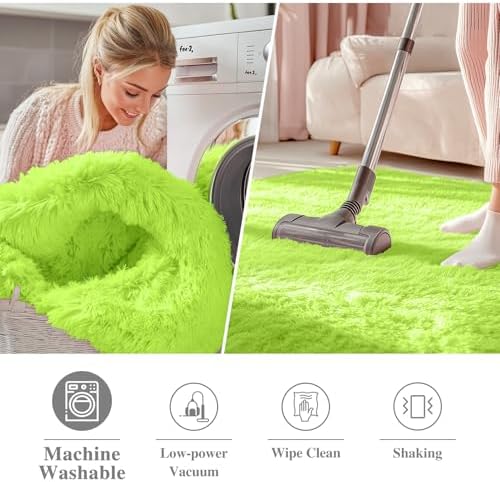 OLANLY Lime Green Round Rugs for Bedroom - Machine Washable, 5 ft Circle Area Rugs for Living Room, Soft and Fluffy Shaggy Carpet for Teen Girl and Boys, Nursery Rooms, Dorms, Home Decor Aesthetic - Image 2