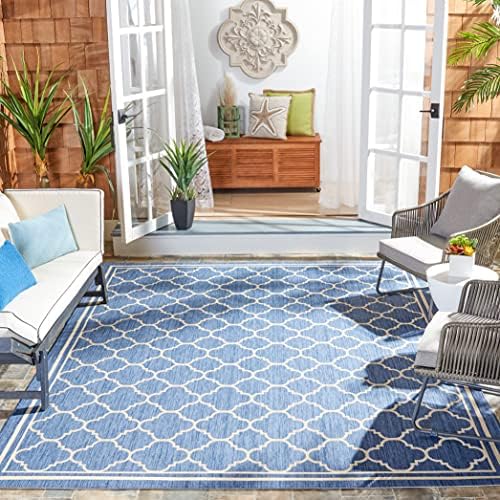 SAFAVIEH Washable Rug Outdoor Courtyard Collection - 7'10" Square, Blue & Beige, Non-Shedding & Easy Cleaning, Ideal for Patio, Backyard, Mudroom (CY6918-243) by Unknown