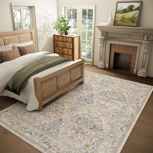Washable Area Rugs for Living Room: 6x9 Bedroom Rug Vintage Area Rug Stain Resistant Non Slip Low Pile Lightweight Soft Carpets for Dining Room Kitchen Nursery Kids Room Farmhouse Indoor - Image 2