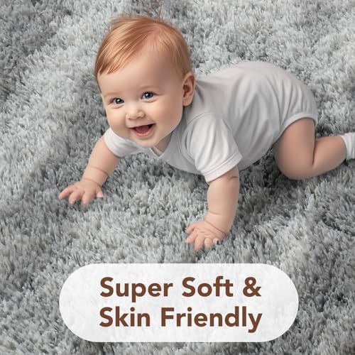 4x6 Non-Slip Fluffy Area Rugs For Living Room (Tie-dye Striped Grey) - Image 3