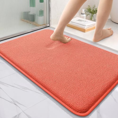 OLANLY Thick Memory Foam Bathroom Rugs 36x24, Absorbent Bath Mat, Coral by OLANLY