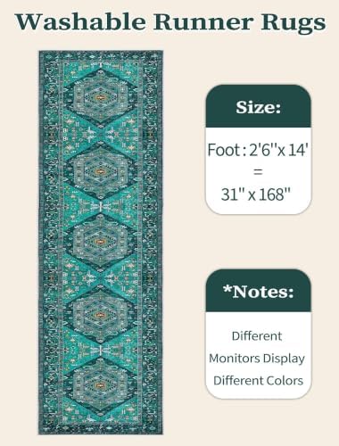SERISSA 2'6"x14' Washable Non Slip Boho Runner Rug for Hallway，Teal - Image 6