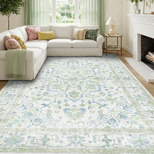CAPALOCA 9x12 Washable Nursery Girls Low Pile Area Rug Green Blue by CAPALOCA