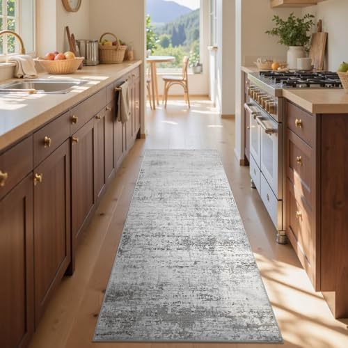 2x6 Ft Abstract Washable Runner Area Rugs for Hallway Grey - Image 4
