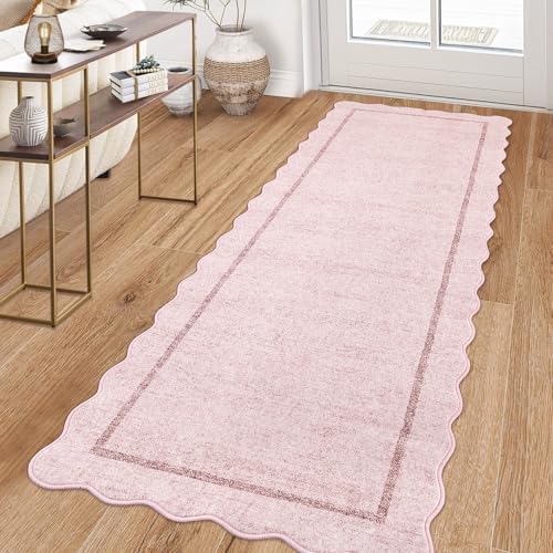 GarveeHome Scalloped Washable Runner Rug 2x6 Non Slip Kitchen Rug, Pink by GarveeHome