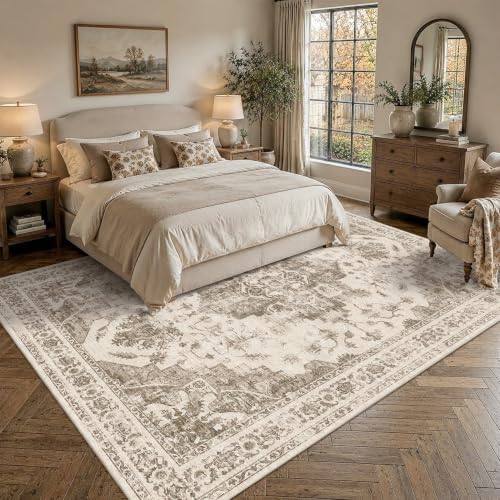 10x12 Washable Living Room Area Rug Soft Medallion Taupe Large Carpet - Image 3