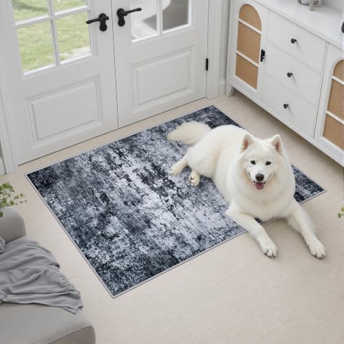 2x3 Washable Entryway Rug: Modern Abstract Indoor Carpet Black - Image 3