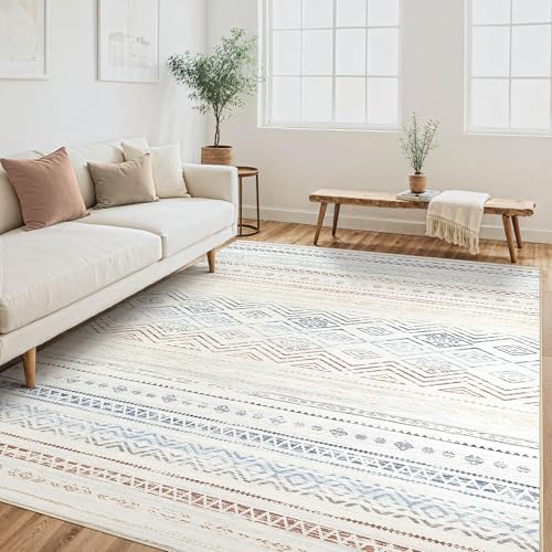 Tortania Area Rug Living Room Rugs- 6x9 Washable Large Soft Neutral Boho Moroccan Bohemian Farmhouse Rug Indoor Floor Carpet for Bedroom Under Dining Table Home Office Decor - Multicolor by Tortania
