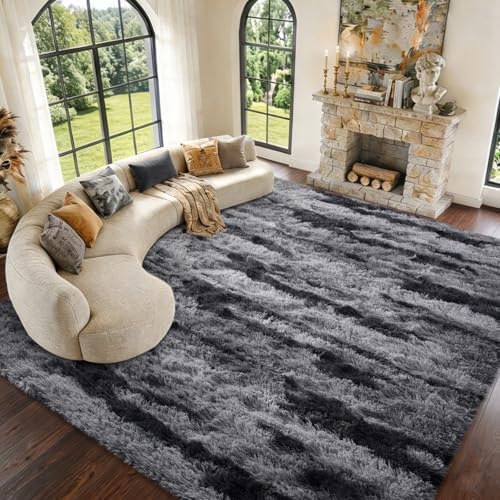 8x10 Extra Large Fluffy Area Rugs Non-Slip for Living Room Tie-Dyed Black by Unknown