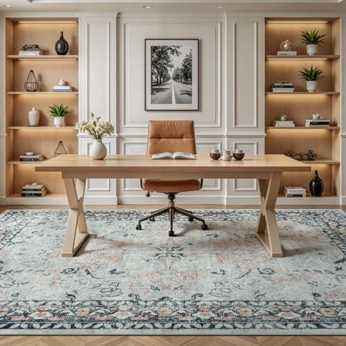 9x12 Area Rugs for Living Room, Washable Non-Slip Large Rugs, Grey/Blush - Image 6
