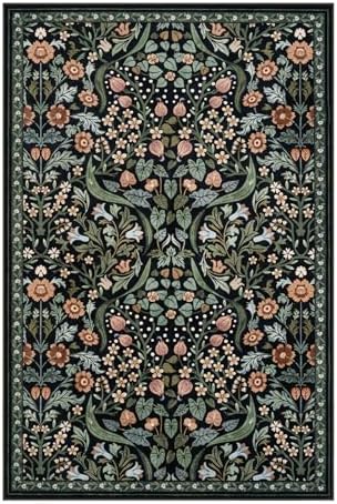 Moynesa Vintage Floral 4x6 Rug, Black Washable Rugs for Living Room - Image 2