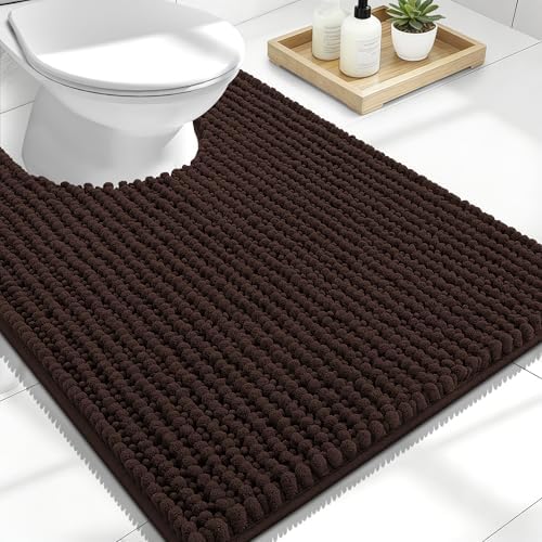 OLANLY Thick Chenille Toilet Rugs U-Shaped 24x20, Brown by OLANLY