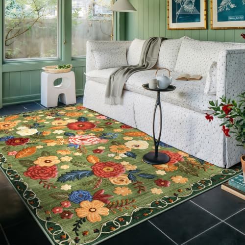 Washable 4x6 Area Rug, Green Boho Floral Non-Slip for Kitchen, Entryway - Image 4