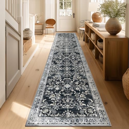 Yamaziot 2x10 Washable Hallway Runner Rug Non Slip Floral Carpet, Black - Image 7
