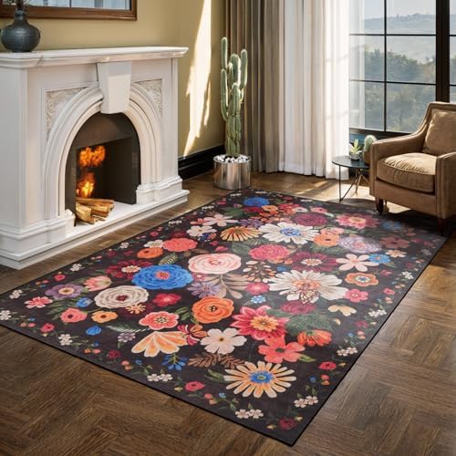 Black Brown Floral Area Rug 6x9 for Living Room Bedroom - Image 6