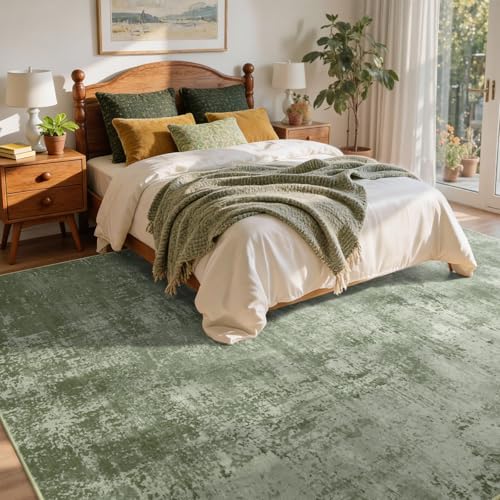 5x7 Ft Abstract Washable Area Rugs for Living Room Green - Image 4