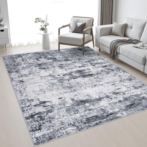 Area Rug Living Room: 4x6 Modern Washable Indoor Soft Carpet Grey by FXRHLP