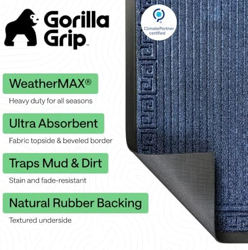 GORILLA GRIP WeatherMAX Door Mat, Indoor Outdoor, 47x35, Navy Greek Keys - Image 2