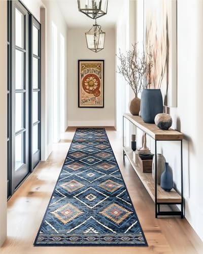 BESTSWEETIE 2'x10' Washable Area Rug for Living Room Runner Darkblue by BESTSWEETIE