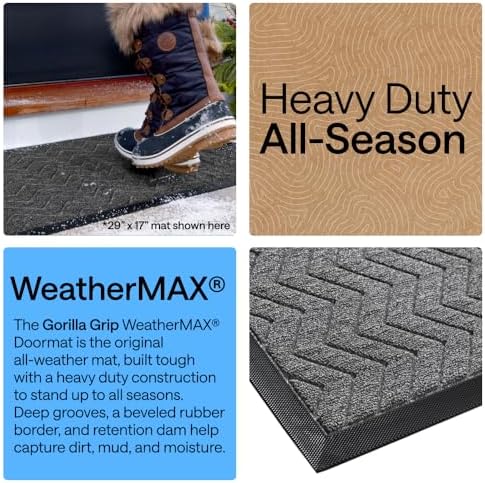 GORILLA GRIP WeatherMAX Door Mat, Indoor Outdoor Use, 35x23, Silver Chevron - Image 3