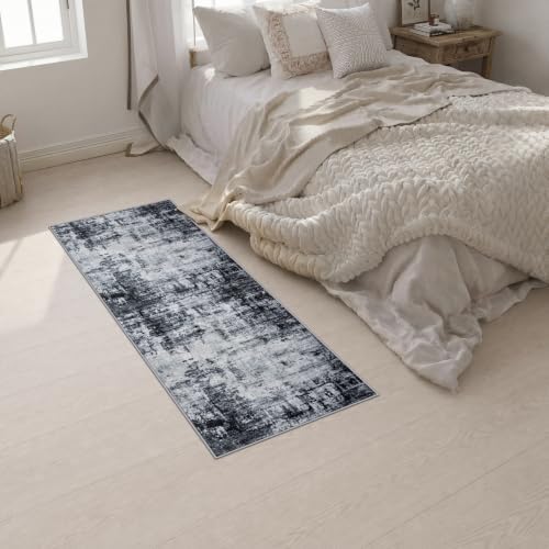2x5 Washable Runner Rug：Modern Abstract Soft Carpet Dark Black - Image 5