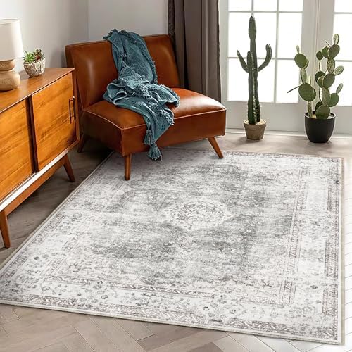 CHAMPLANT Washable Area Rug 3'x5' Vintage Traditional Floor Cover Foldable Thin Rugs Retro Kitchen Indoor Distressed Non Slip Carpet Floral Print Mat Bedroom Living Room by CHAMPLANT