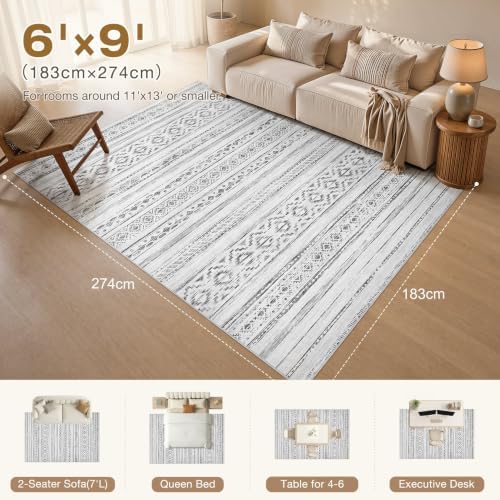 cotiled 6x9 Area Rugs for Living Room: Boho Washable Rug for Dining Room - Image 2